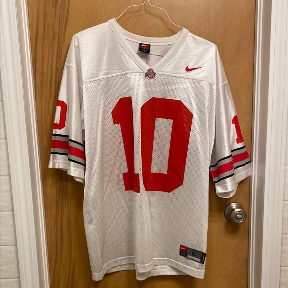 Nike White and Red Ohio State Troy Smith Jersey